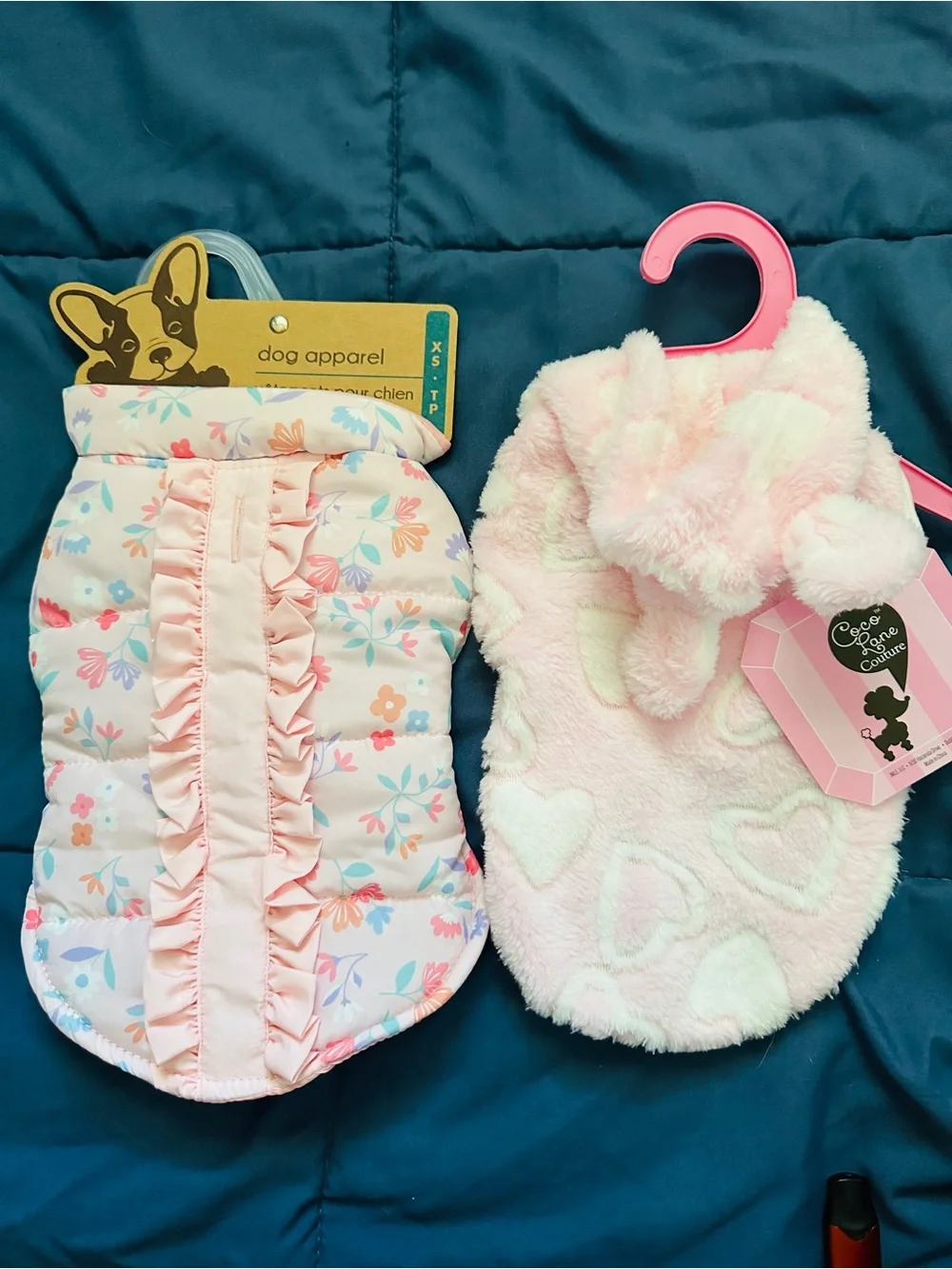 Pink Floral & Heart Plush Pet Apparel Set - XS